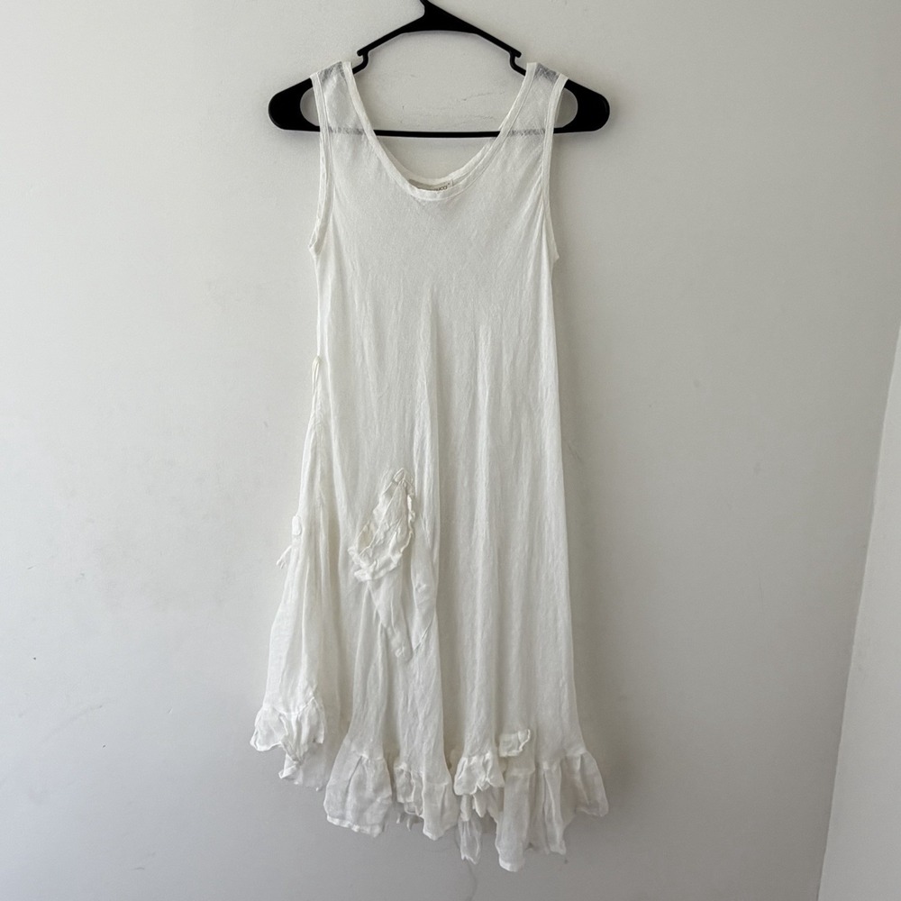 Mara Gibbucci Womens Linen Swing Dress M White Minimalist Artsy Lagenlook